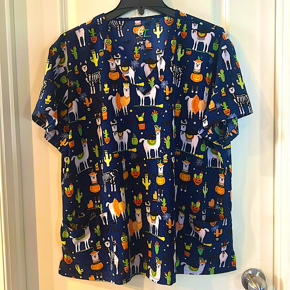 Halloween Llama Scrub Top sparkly